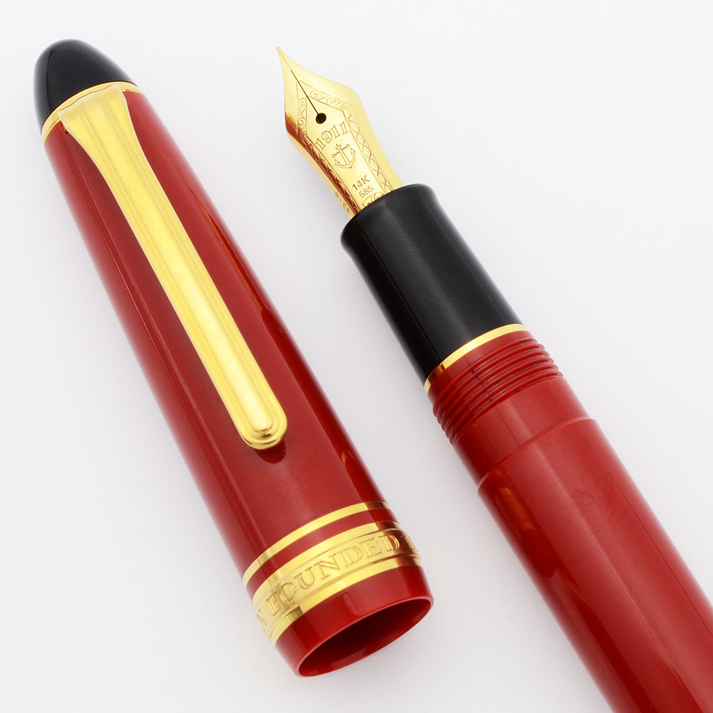 Sailor 1911 S Fountain Pen Standard Size, Red w Black Finials, 14k H